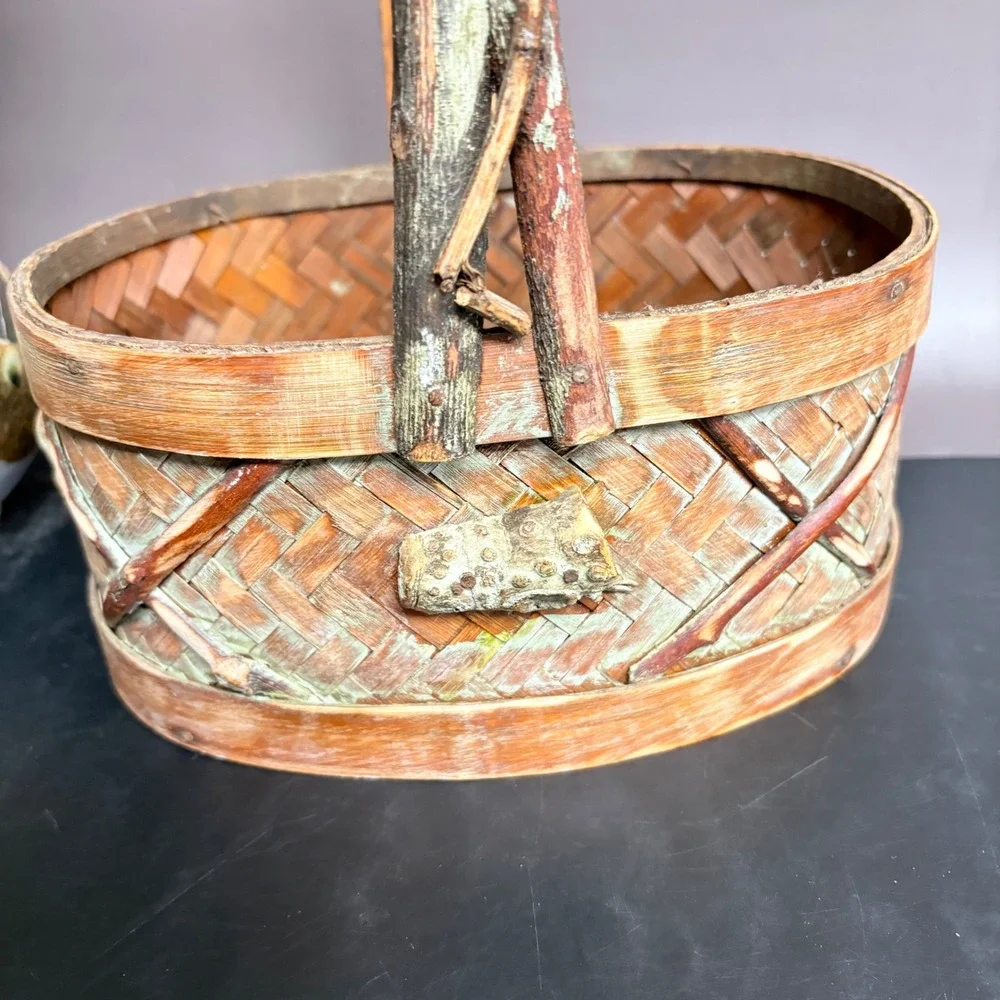 Vintage Woven Basket | Rustic Oval Gathering Caddy | Wood Fairycore Decor‎
